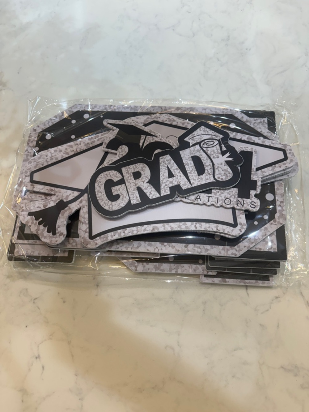 14pc Graduation Party Signs Set - Black, White & Light Grey Grad Decorations